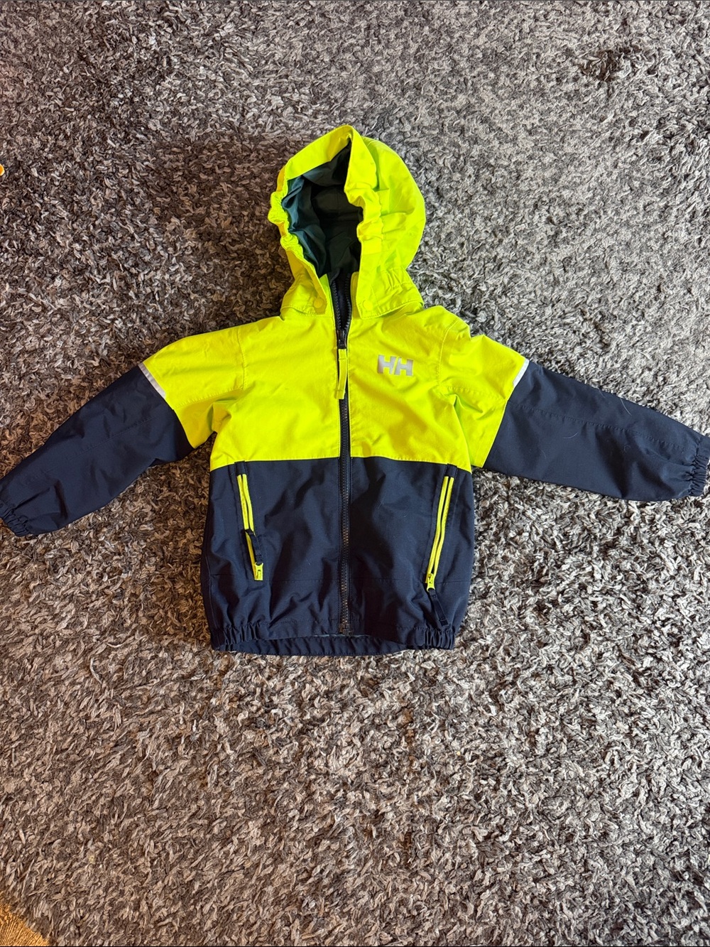 Helly Hansen Kids Lime and Navy Waterproof Hooded Rain Jacket - Picture 5 of 9